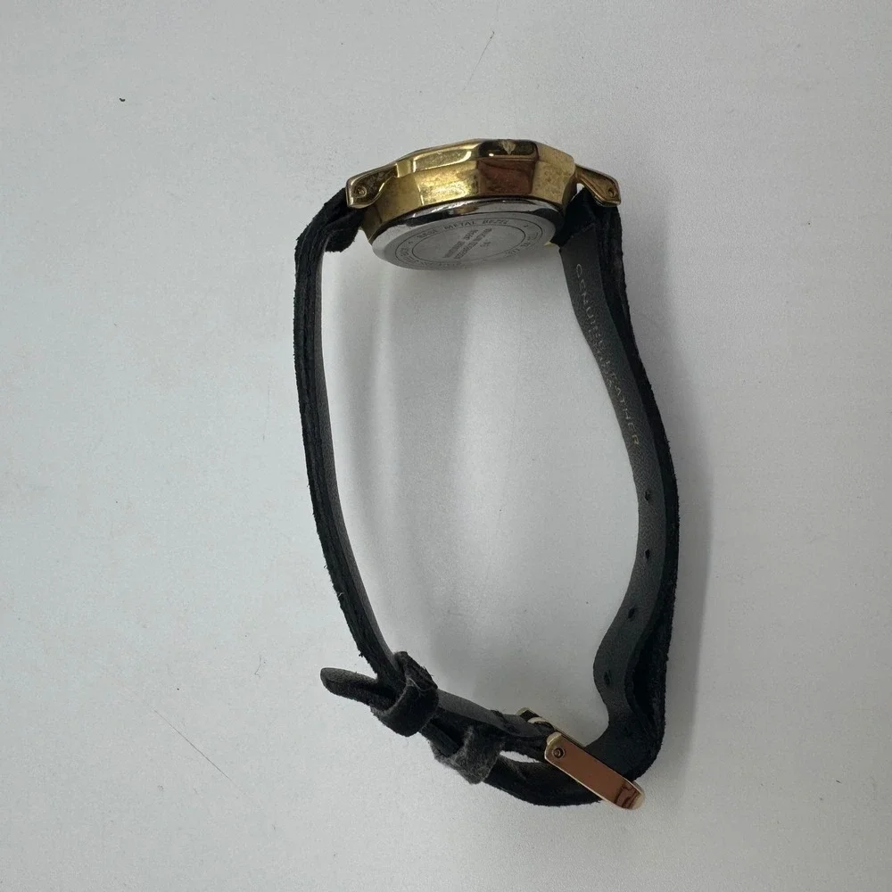 Carriage by Timex Womens Watch Gold Tone Decagon Mother‎ of Pearl Black Leather